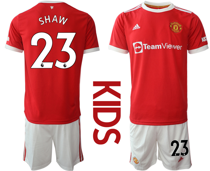 Youth 2021-2022 Club Manchester United home red #23 Soccer Jersey->youth soccer jersey->Youth Jersey